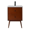 thumbnail image 2 of EVIVA Caramel 24 Inch Teak Mid Century Bathroom Vanity with Porcelain Top and Dovetail Drawers, 2 of 3