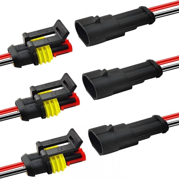 GJX 2026 New 14 Awg 2 Pin Waterproof Connector,2 Wire Automotive Waterproof Electrical Connectors,14 Gauge Male and Female Way Connectors Harness 12V Quick Connect for Car Boat Motorcycle -3 Pack