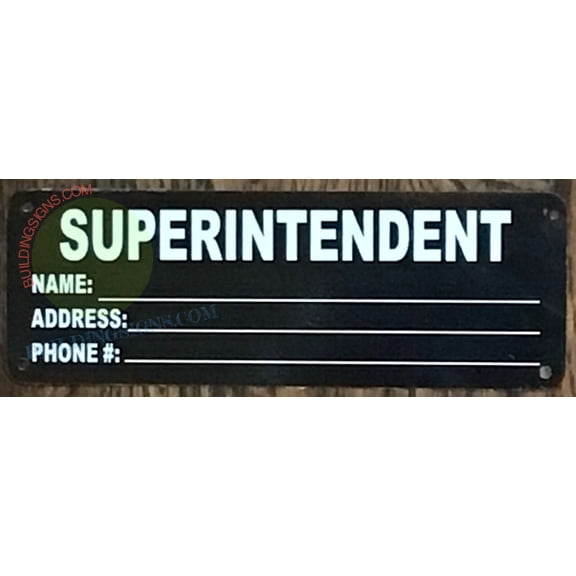 HPD SUPERINTENDENT SIGN (8.5 X 3,BLACK BRUSH SILVER BACKGROUND,ALUMINUM) -ref16822