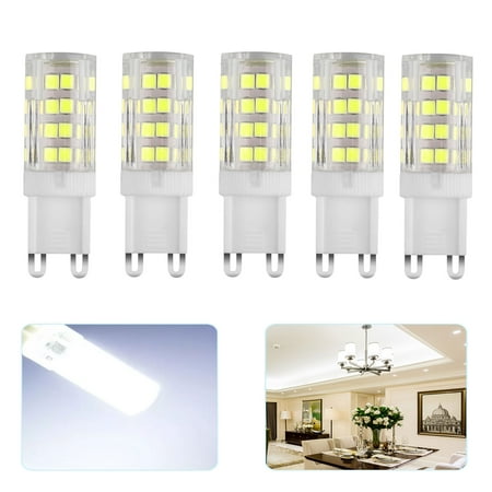 6500k Led Bulb EEEKit G9 LED Light Bulb Dimmable, 5W Cool White 6500K 550LM Bi-pin Base Bulbs Light AC 110V 50W (52pcs SMD LEDs) G9 Halogen Lamp Equivalent for Chandelier, Ceiling Fan Lighting-5 Pack ()