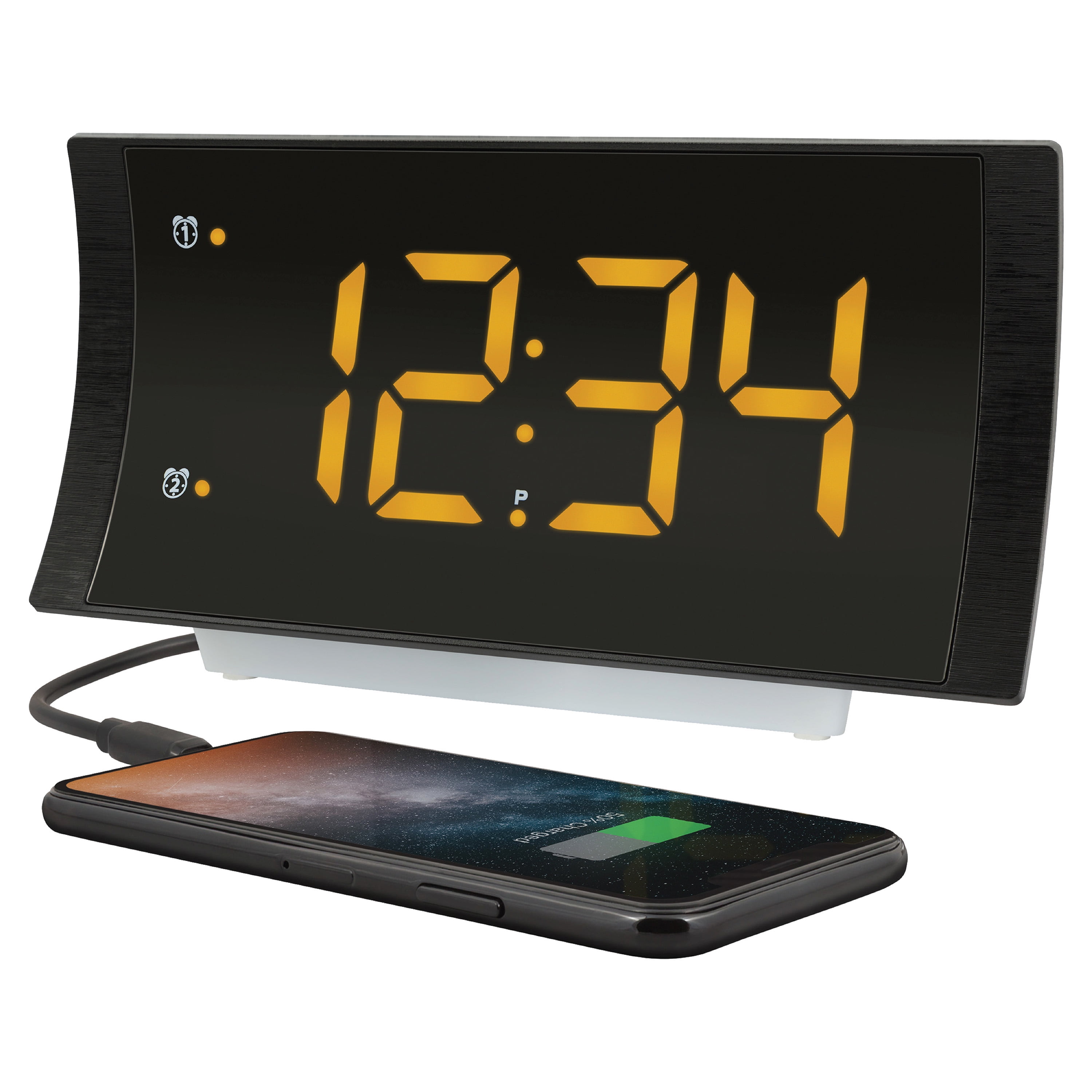 La Crosse Technology Black LED Bedside Alarm Clock 617-89577-INT with Radio and USB port