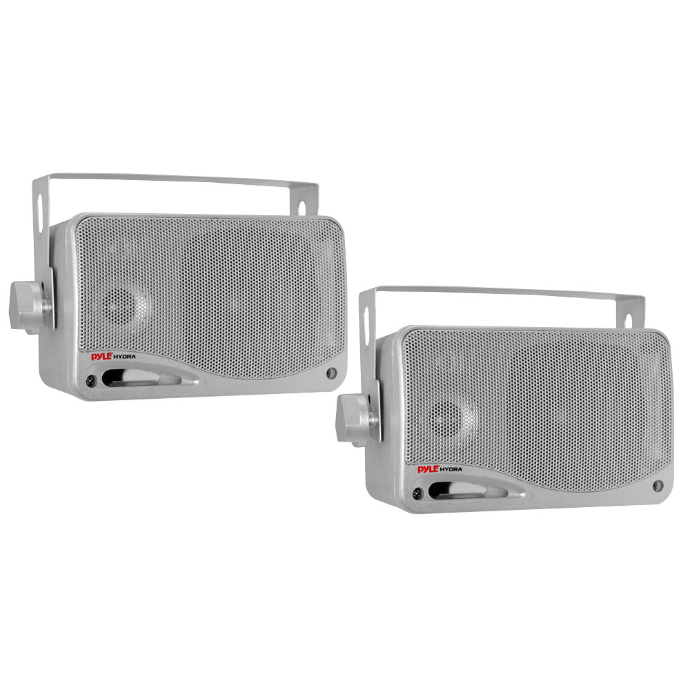 PYLE PLMR24S - 3.5-Inch 200 Watt 3-Way Weather Proof Mini Box Speaker System (Silver Color)