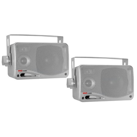 PYLE PLMR24S - 3.5-Inch 200 Watt 3-Way Weather Proof Mini Box Speaker System (Silver