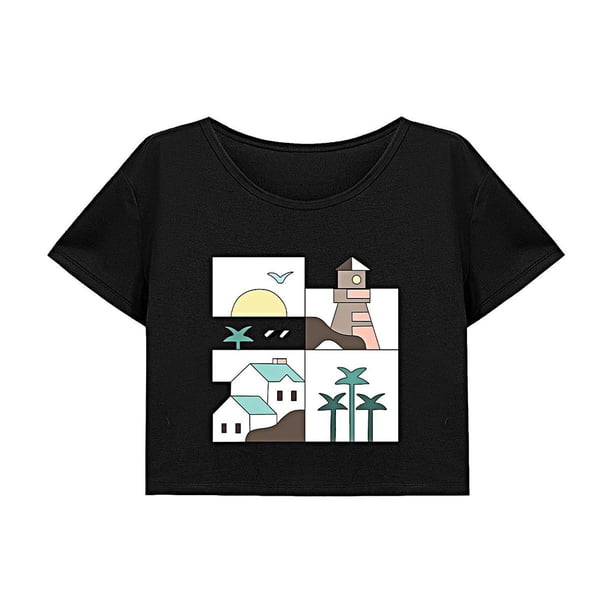 Top corto para mujer, ropa de verano, Top de manga corta para el trabajo, caminar, regalo para mujer SG