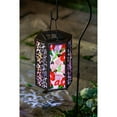 thumbnail image 3 of Evergreen Handpainted Embossed Glass and Metal Solar Lantern, Hummingbird and Florals, 5.3'' x 5.9'' x 8.3'' inches., 3 of 3