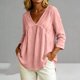 thumbnail image 1 of Neewe Women's Cotton Linen 3/4 Length Sleeve Tops V Neck Pleated T Shirts Loose Fit Blouses Casual Tees 2026 Fashion Clothes, 1 of 8