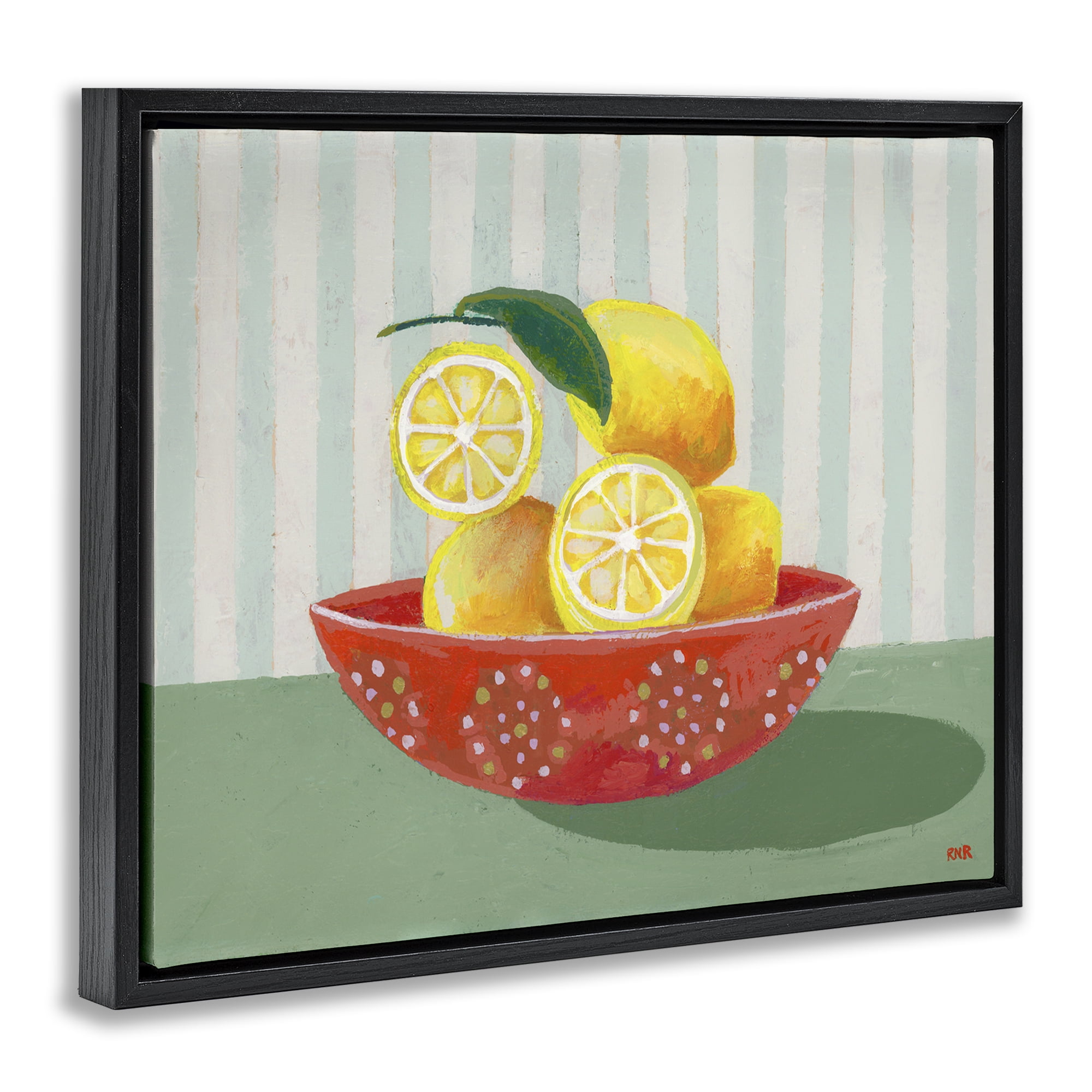 Stupell Industries Sunny Lemons in Red Bowl Black Framed Floater Canvas Wall Art, design by Rachael Reese