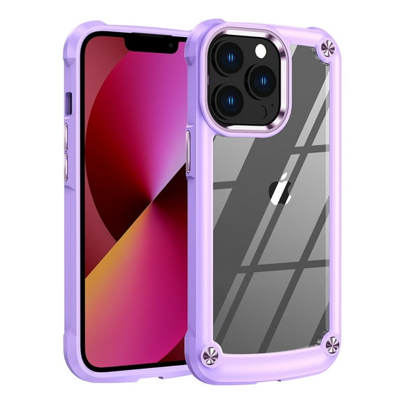 Reiko High Quality Clean PC, TPU & Metal Bumper Case for iPhone 13 Pro in Purple