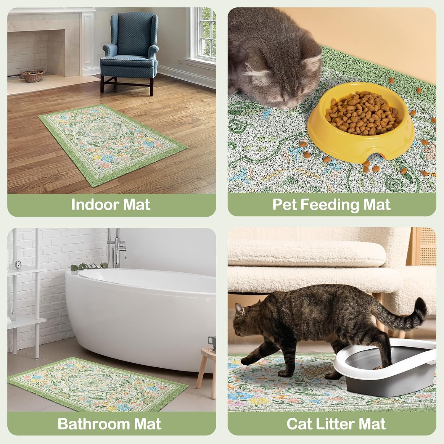 Cat Litter Mat with Non-Slip Bottom Litter Box Mat 33"X22" Litter Trapping Mat Easy to Clean Washable Cat Food Mat for Kitty,L