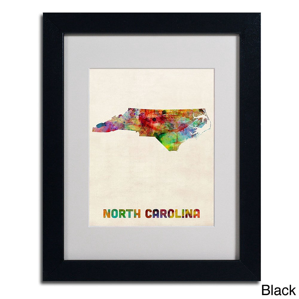 Trademark Fine Art "North Carolina Map" Matted Framed Art by Michael Tompsett, Wood Frame