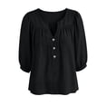 thumbnail image 6 of Women's V Neck 3/4 Sleeve Tops Casual Summer T Shirts Loose Fit Button Vacation Blouses Tops by Yigetop Black L, 6 of 8