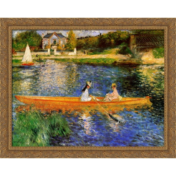 The Seine at Asnieres (The Skiff) 36x28 Large Gold Ornate Wood Framed Canvas Art by Pierre Auguste Renoir