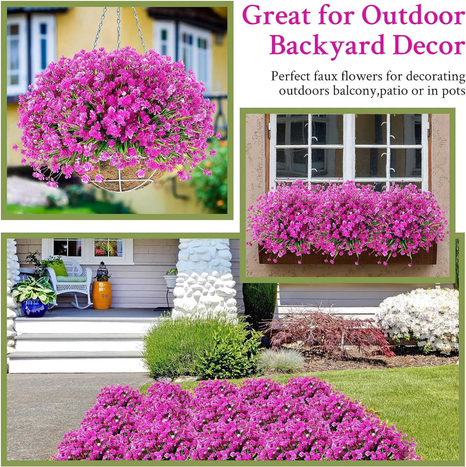 40 Bundles Outdoor Artificial Flowers UV Resistant Artificial Plants Bulk for Outside Faux Flowers Plastic Fake Plants Outdoors Summer Fall Decoration Shrubs Garden Porch Window Box Decor (Purple Red)