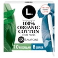 thumbnail image 1 of L. Tampons, Made with Organic Cotton, Regular/Super Absorbency, Multipack, Made Without Synthetic Pesticides, Rayon or Fragrances, 18 CT, 1 of 20