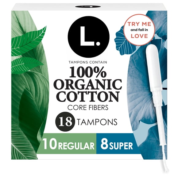 L. Tampons, Made with Organic Cotton, Regular/Super Absorbency, Multipack, Made Without Synthetic Pesticides, Rayon or Fragrances, 18 CT