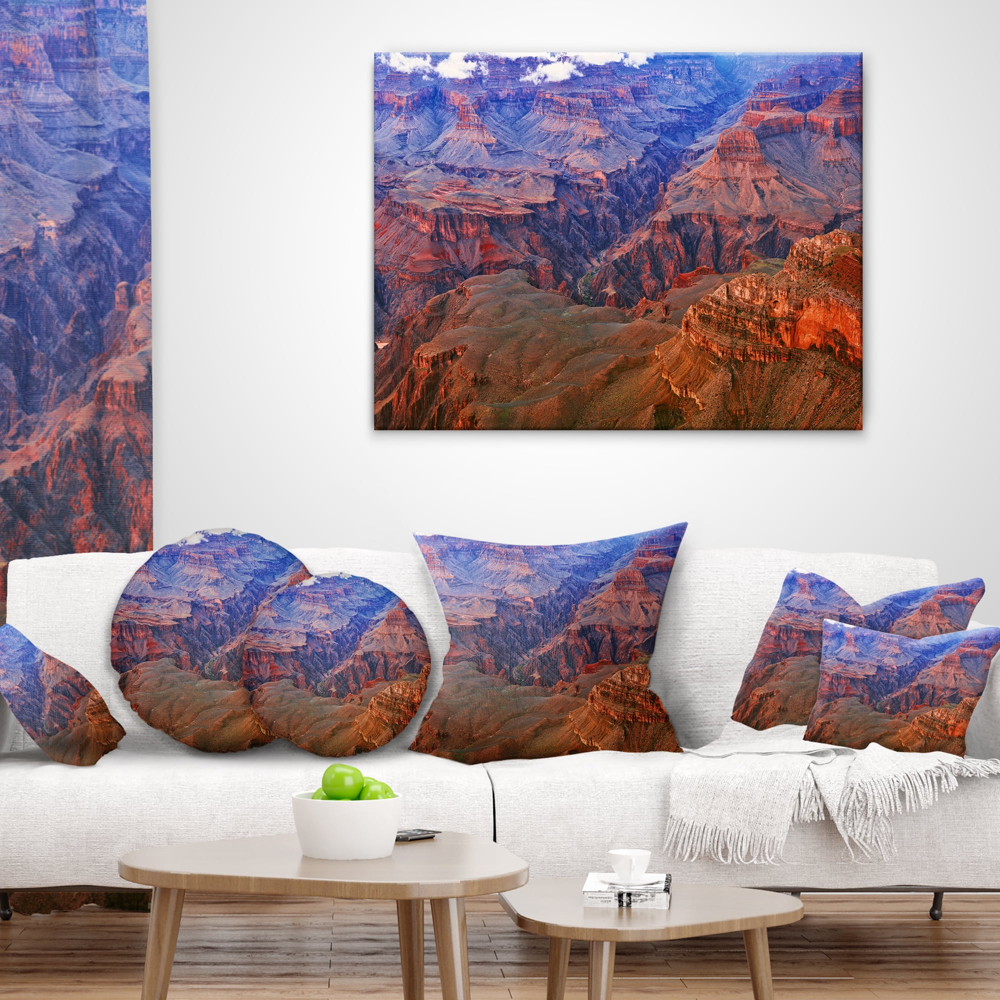 Designart Blue and Red Grand Canyon View - Landscape Printed Throw Pillow - 16x16