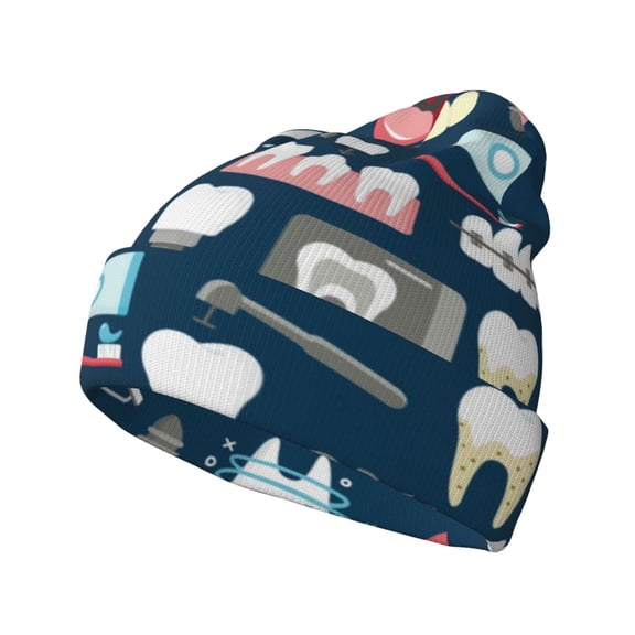 Gaeub Dental Print Unisex Knitted Hat,Warm Winter Beanie,Unisex Fashion Knit Cuffed Cap,Ski Hat for Men and Women