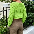 thumbnail image 4 of JULMCOMO Crochet Beach Cover Ups for Women Hollow Out Mesh Knit Summer Crop Tops Long Sleeve Cutout Bikini Cover Ups for Swimwear Green XL, 4 of 7
