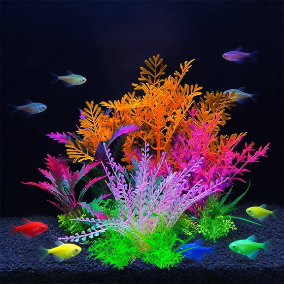 Artificial Aquarium Plants Plastic Decoration with Weighted Base, Soft Fake Aquatic Plant for Fish Tank Aquascaping (Multicolor, 5.5 in)