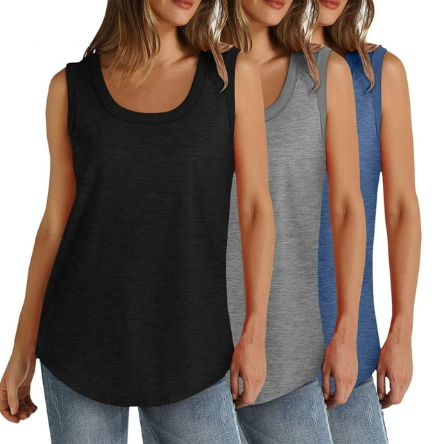 Timegard 3 Pcs Débardeurs Grande Taille pour Femmes Col Rond Sans Manches T-Shirts Basiques Décontractés Amples Confortables