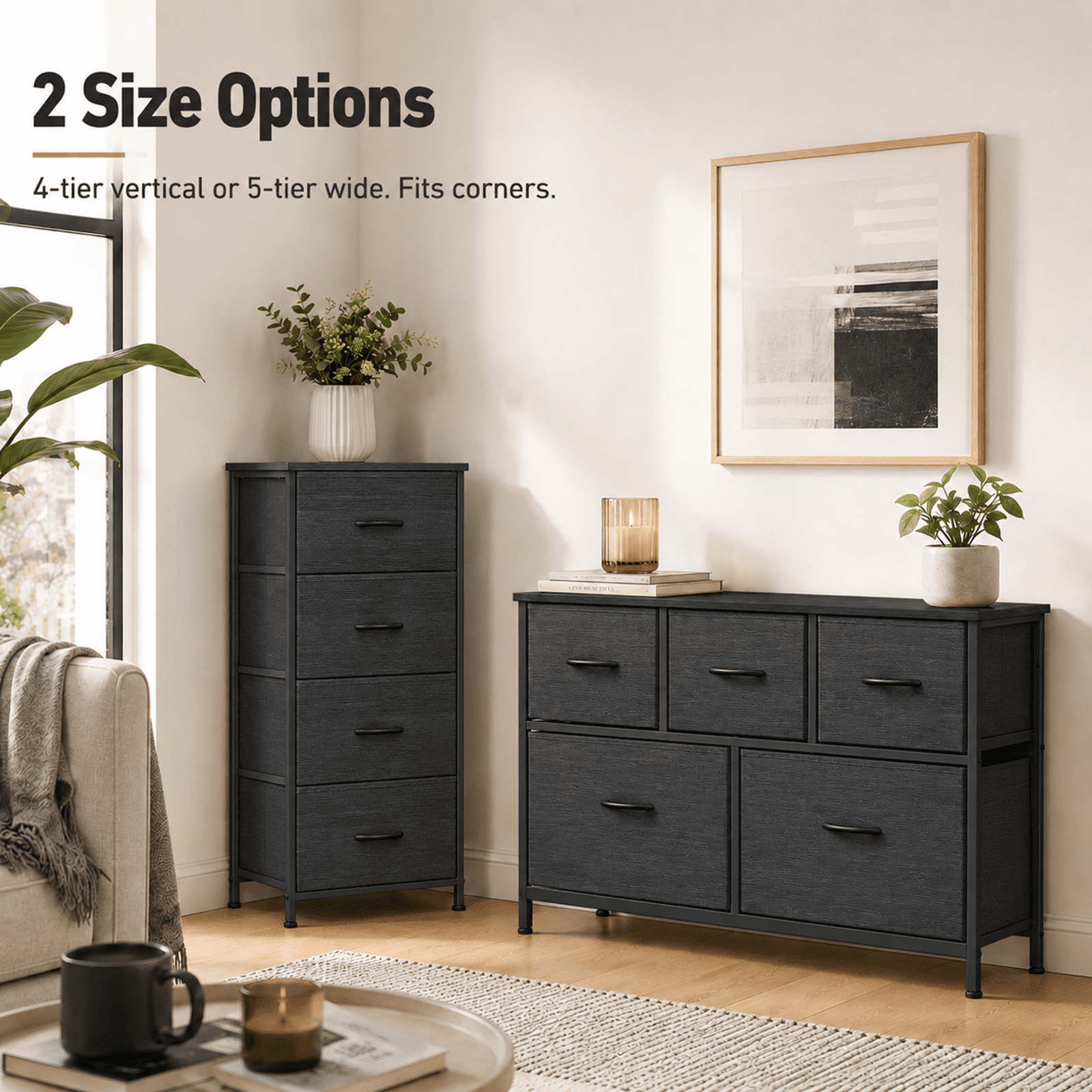 Alvantor Dresser for Bedroom with 4/5 Storage Drawers, Dressers Chest of Drawers Fabric Dresser with Sturdy Steel Frame, Wooden Top Cabinet Night Stand Dresser for Closet
