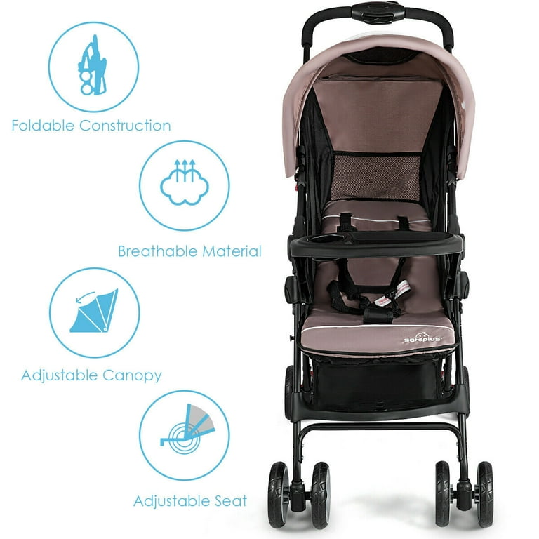 Baby Kids Pushchair Costway Lightweight Coffee Travel 5-Point System Foldable Stroller Safety