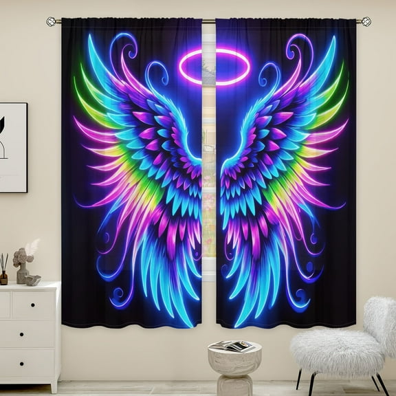 WNOOHIY Colorful Neon Light Effect Wings Light-filtering Curtains for Living Room Bedroom Home Decoration, Set of 2 Panels