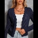 thumbnail image 5 of Chaqueta Cárdigan de Punto con Cuello en V y Larga para Mujer, Suéter Chal de Punto Sin Botones. Azul Marino XL, 5 of 8
