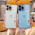 thumbnail image 5 of Dteck for iPhone 13 Case with Strap Luxury Love Heart Plating Gold Bumper Phone Cover Wristband Kickstand Full Body Protective Slim Case For iPhone 13,Blue, 5 of 5