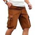 thumbnail image 2 of Men's Capri Long Elastic Cargo Shorts Below Knee Shorts 3/4 Cotton Casual Relaxed Fit Shorts with Multi-Pockets Size M-3XL Brown, 2 of 4
