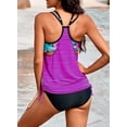thumbnail image 3 of Womens Blouson Striped Printed Strappy T-Back Push Up Tankini Top with Shorts - ROSE, 3 of 7