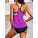 thumbnail image 3 of Tankini con tirantes y espalda en T para mujer, estampado a rayas, con pantalones cortos Adepaton LRWJ305-10, 3 of 7
