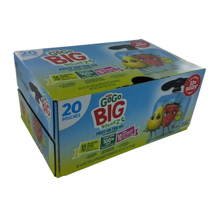 GoGo Big squeeZ Applesauce, Playful Pear/Rad Raspberry, 4.2 Ounce (20 Pack)