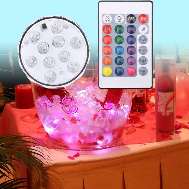 Submersible 10 LED Multicolor Waterproof Light RGB + Remote for Vase