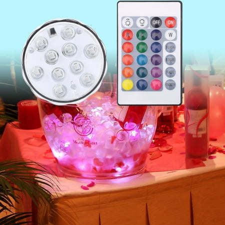 Submersible 10 LED Multicolor Waterproof Light RGB + Remote for Vase Wedding Party Fish Tank Decoration, Underwater Light, Underwater Vase Light