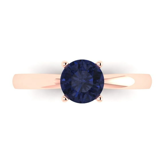 Clara Pucci 14K Rose Gold 1ct BlueSapphire Solitaire Ring for Women