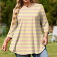 thumbnail image 4 of Garbnen L-5XL Striped Plus Size Shirts for Women 3/4 Sleeve Curved Hem Crew Neck Tops for Women Color Block Spring Women's Tunic Tops, 4 of 5