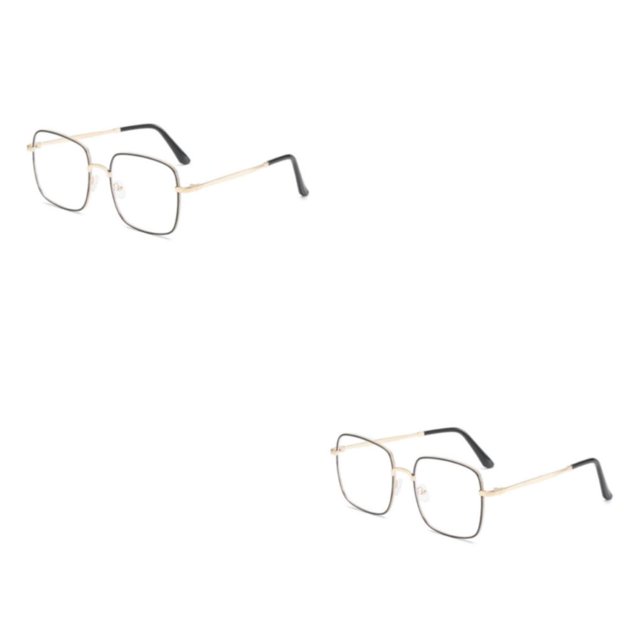 Minnieouse Gafas para miopía con montura antiazul, gafas cuadradas transparentes para ordenador, gafas graduadas para lectura de estudiantes Marco de oro negro Luz plana anti-azul 2piezas