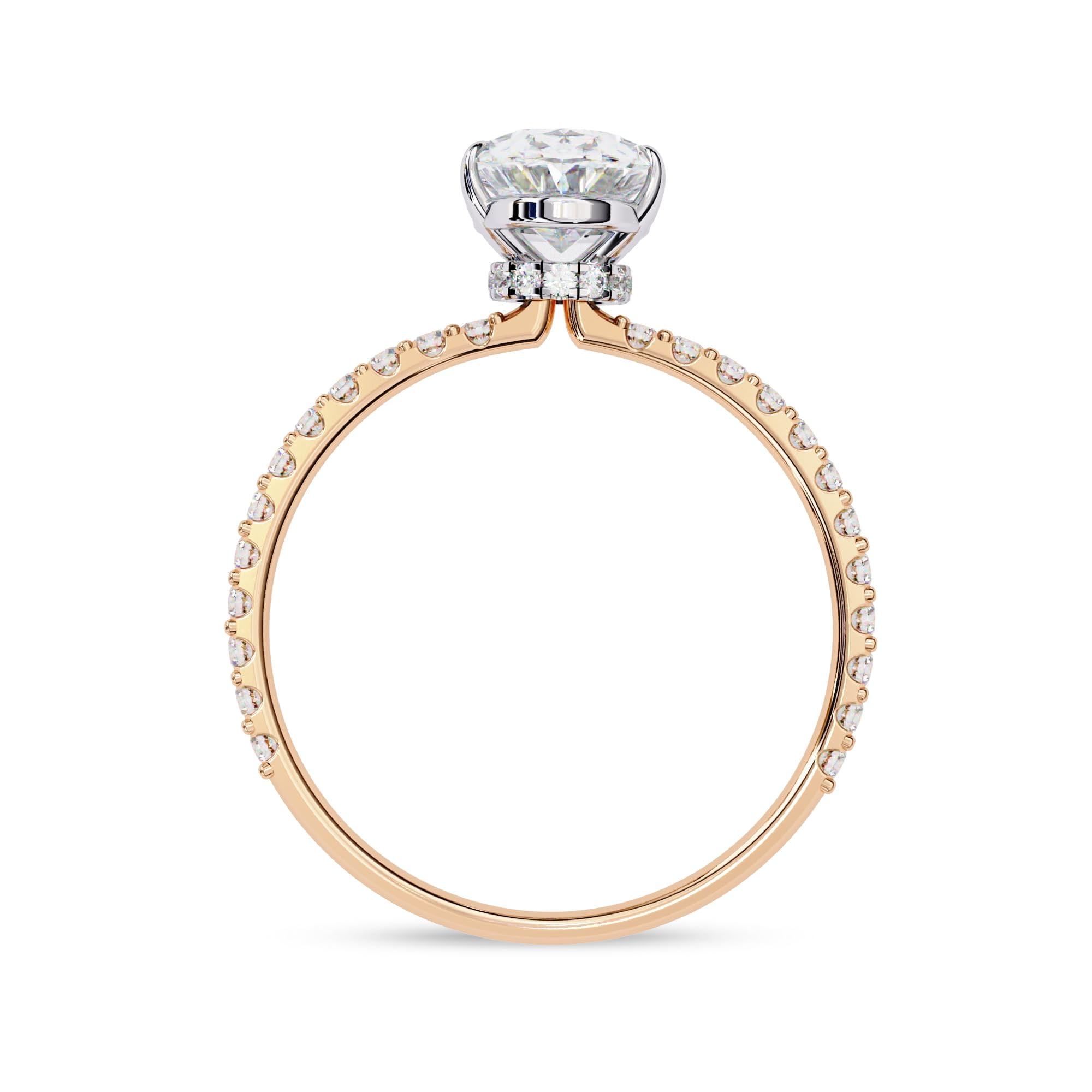 AFFY Hidden Halo Engagement Rings for Women Center 9x6mm Oval and Round Cut Lab Created Moissanite Solitaire Wedding Anniversary Ring in 14K Solid Rose Gold Size-10