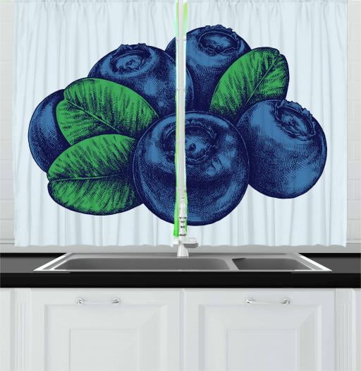 Vintage Blue Curtains 2 Panels Set Retro Style Hand Drawn Art Of