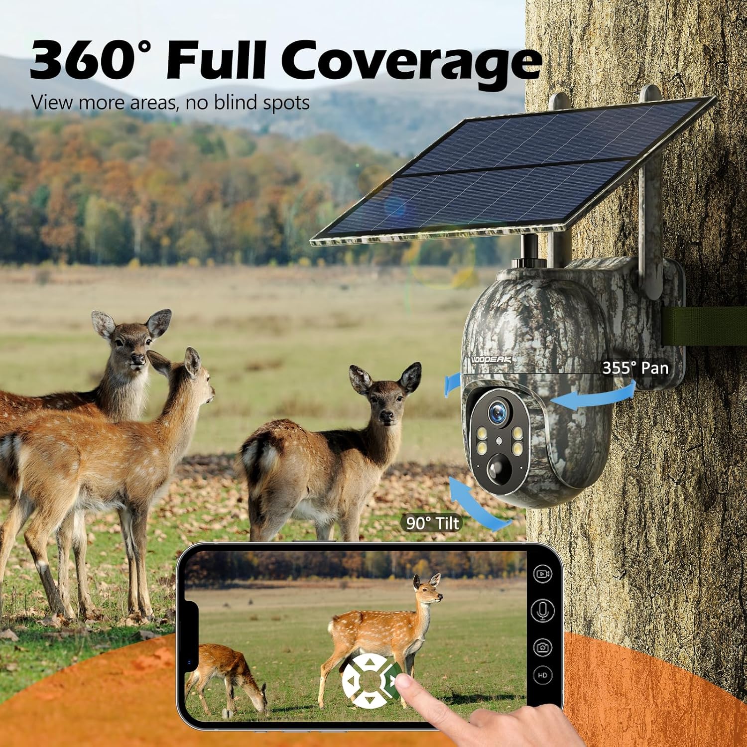 CAMPARK Trail Camera with 4G Cellular Solar, 1080P Hunting Game Camera with Live View and Motion Alerts, 940nm No Glow Night Vision IP66 Waterproof for Wildlife Monitoring