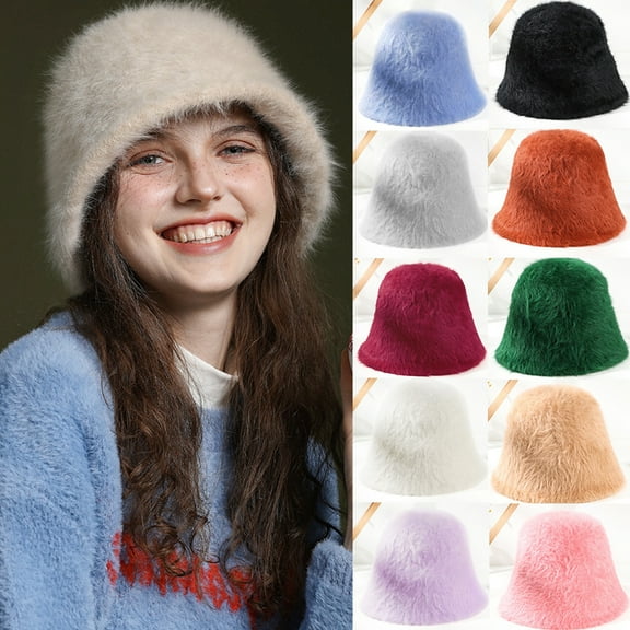 Bucket Hats Furry Women Men Plush Cap Warm Faux Fur Soft Fisherman Hat Adjustable Winter Spring