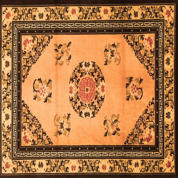 Ahgly Company Indoor Square Oriental Orange Asian Inspired Area Rugs, 7' Square