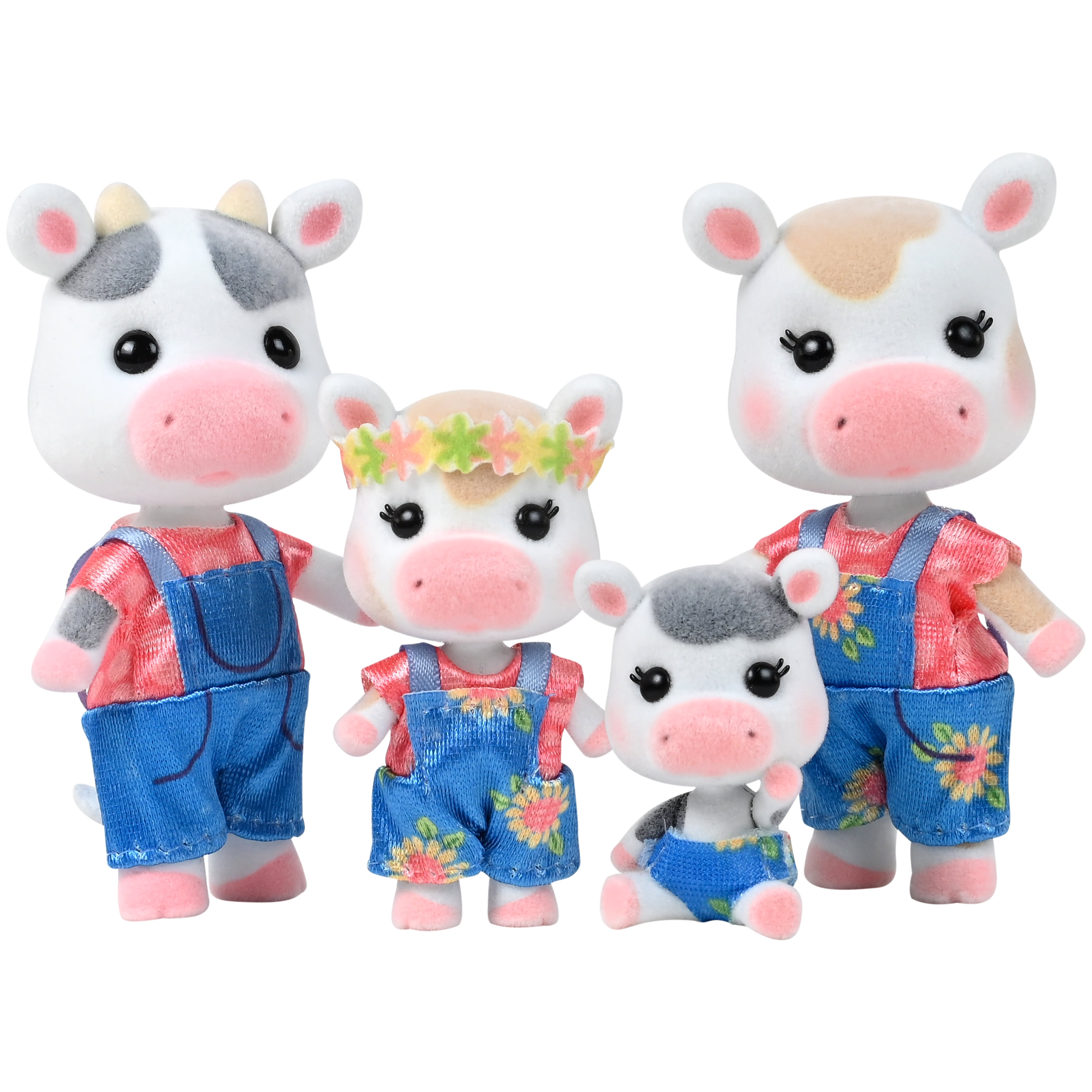 Honey Bee Acres The Cloverberrys Cow Family, 4 Miniature Doll Figures, Ages 3 and up