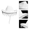 thumbnail image 4 of Vjnyvs Women's Cowboy Hat Set with Bandana and Heart-Shaped Sunglasses, Cowboy Hat Rhinestone Fringe Wide Brim Disco Cowboy Hat White, 4 of 7