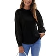 thumbnail image 1 of Sudadera con mangas largas y paneles para el hogar, los viajes y la oficina, color negro, talla S, con estampado de gofres y detalle de encaje, 1 of 8