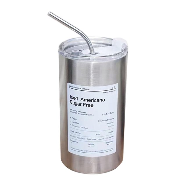 Vaso aislado Taza de café Reutilizable Vacío irrompible con tapa Paja portátil Argenta 600ML Perfecl Taza Térmica
