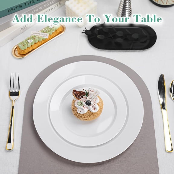 200PCS White Plastic Plates, Heavy Duty Plastic Plate Disposable, Include 100 Dinner and 100 Dessert Plates for Party and Wedding