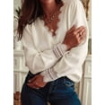 thumbnail image 5 of Long Sleeve Sweater for Women Lace V Neck Casual Cute Tops Loose Fit Fall Winter Basic Clothing White S, 5 of 8