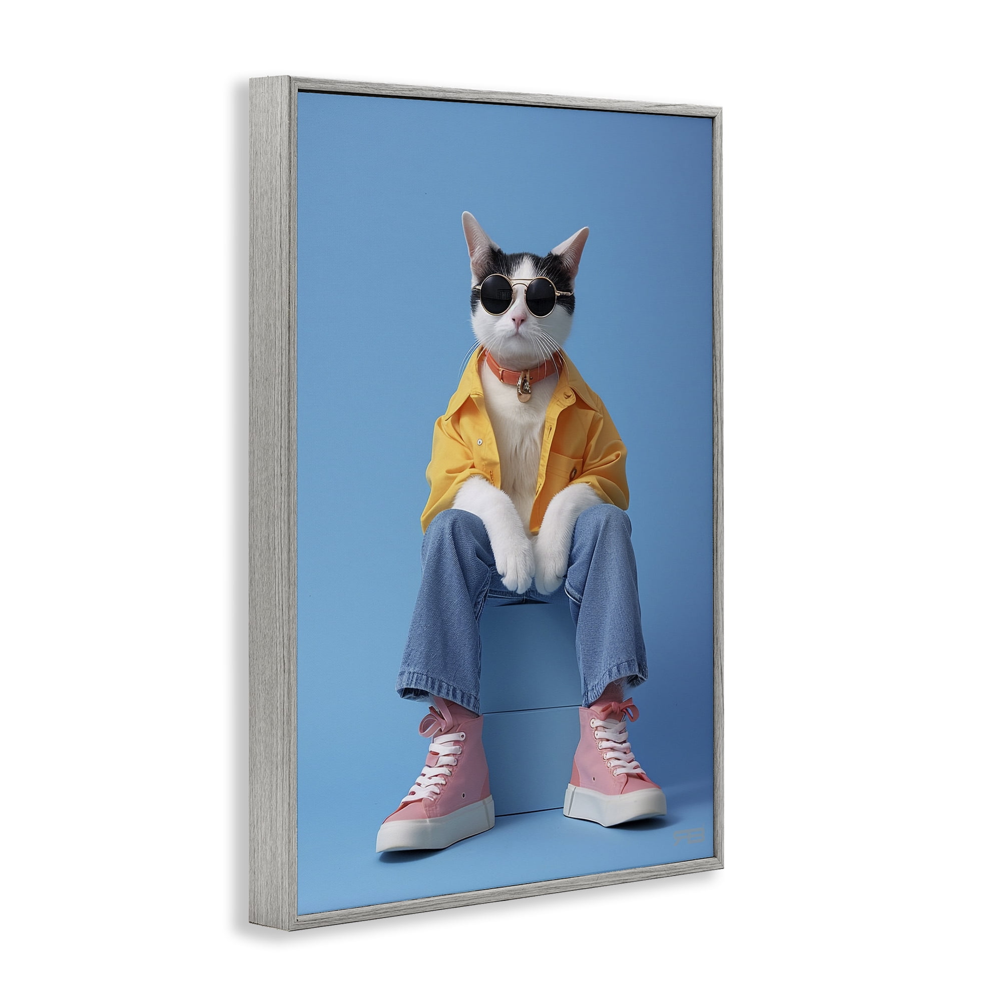 Stupell Industries Urban Fashion Cat Animals & Insects Painting Gray Framed Art Print Wall Art, 20 x 30
